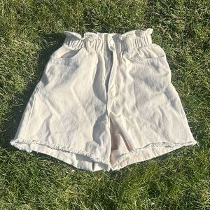 Princes Polly Off White Paper Paperbag Baggy Oversized Bermuda Jean Denim Shorts